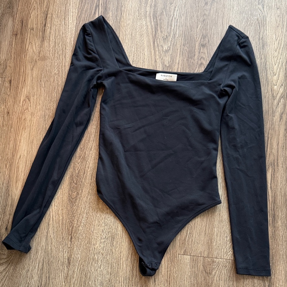 Babaton Black Square Neck Long Sleeve Bodysuit